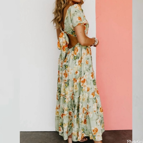 Sage Floral Midi/Maxi Dress that Ties in Back - Picture 4 of 9